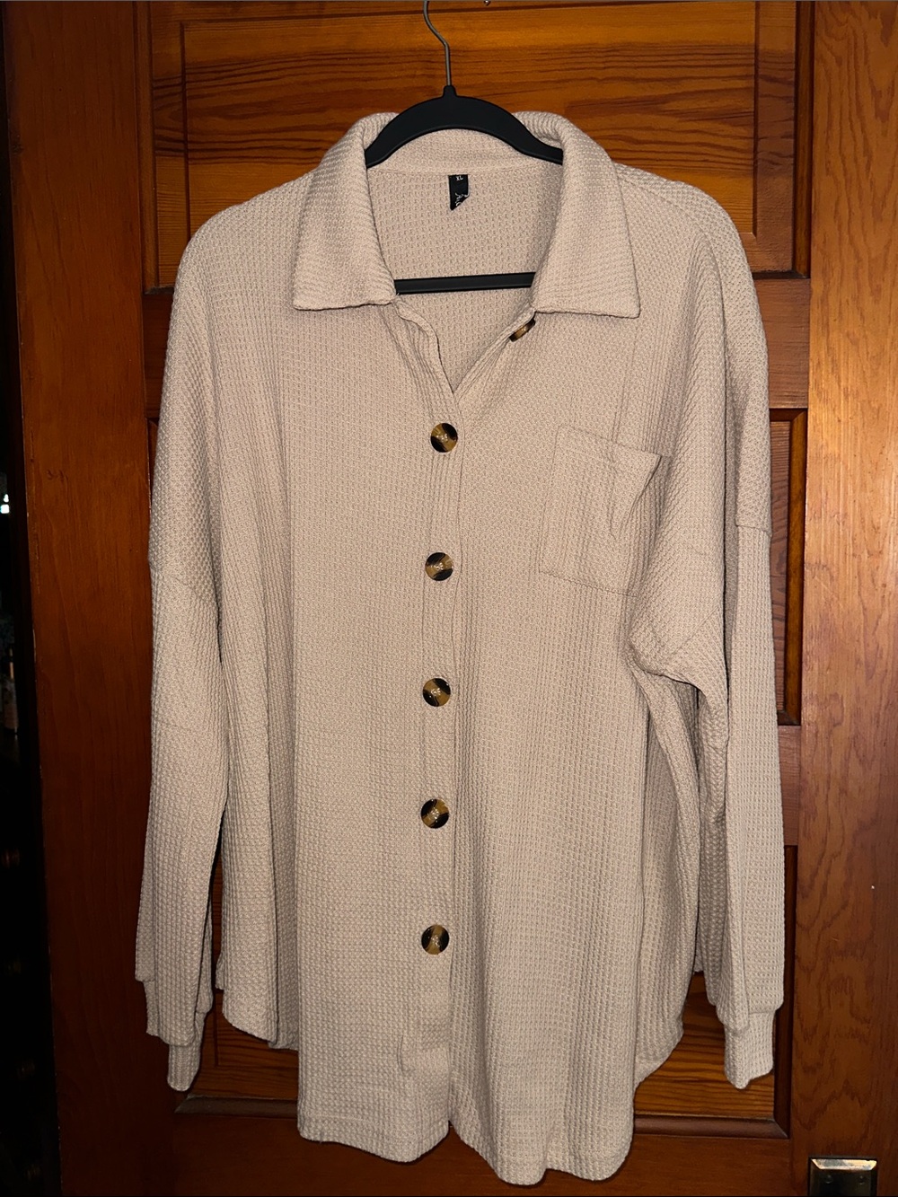 Cream Waffle-Knit Button-Front Women's Shacket